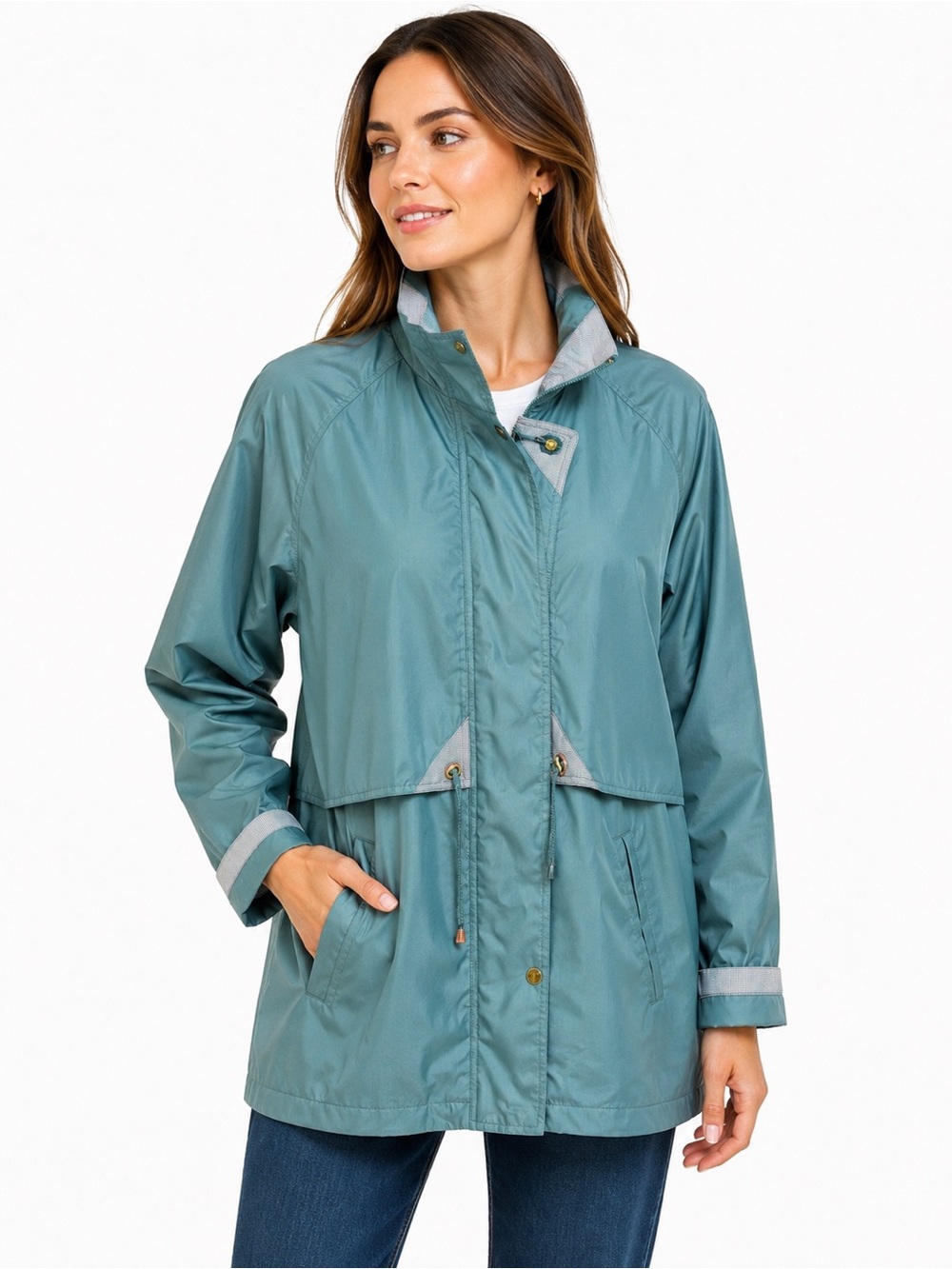 Vintage Fleet Street Women’s Rain Coat Small Teal Green 90s Style Rubber Backing
